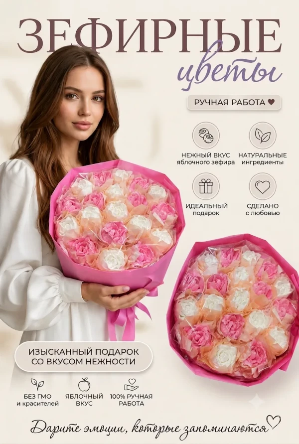 №1 Букет Зефирный Размер XL бело-розовый,350г в Смоленске